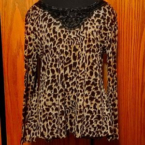 Leopard Print Top with Beaded Mesh Trim